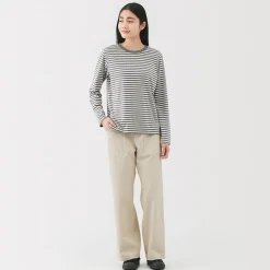Outlet Muji Pantalón de algodón con patrón de espina de pez para mujer