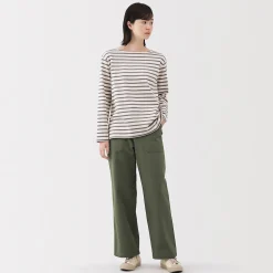 Outlet Muji Pantalón de algodón con patrón de espina de pez para mujer