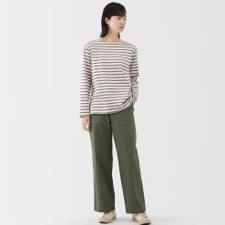 Outlet Muji Pantalón de algodón con patrón de espina de pez para mujer