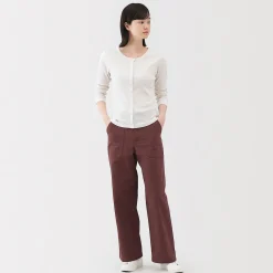 Outlet Muji Pantalón de algodón con patrón de espina de pez para mujer