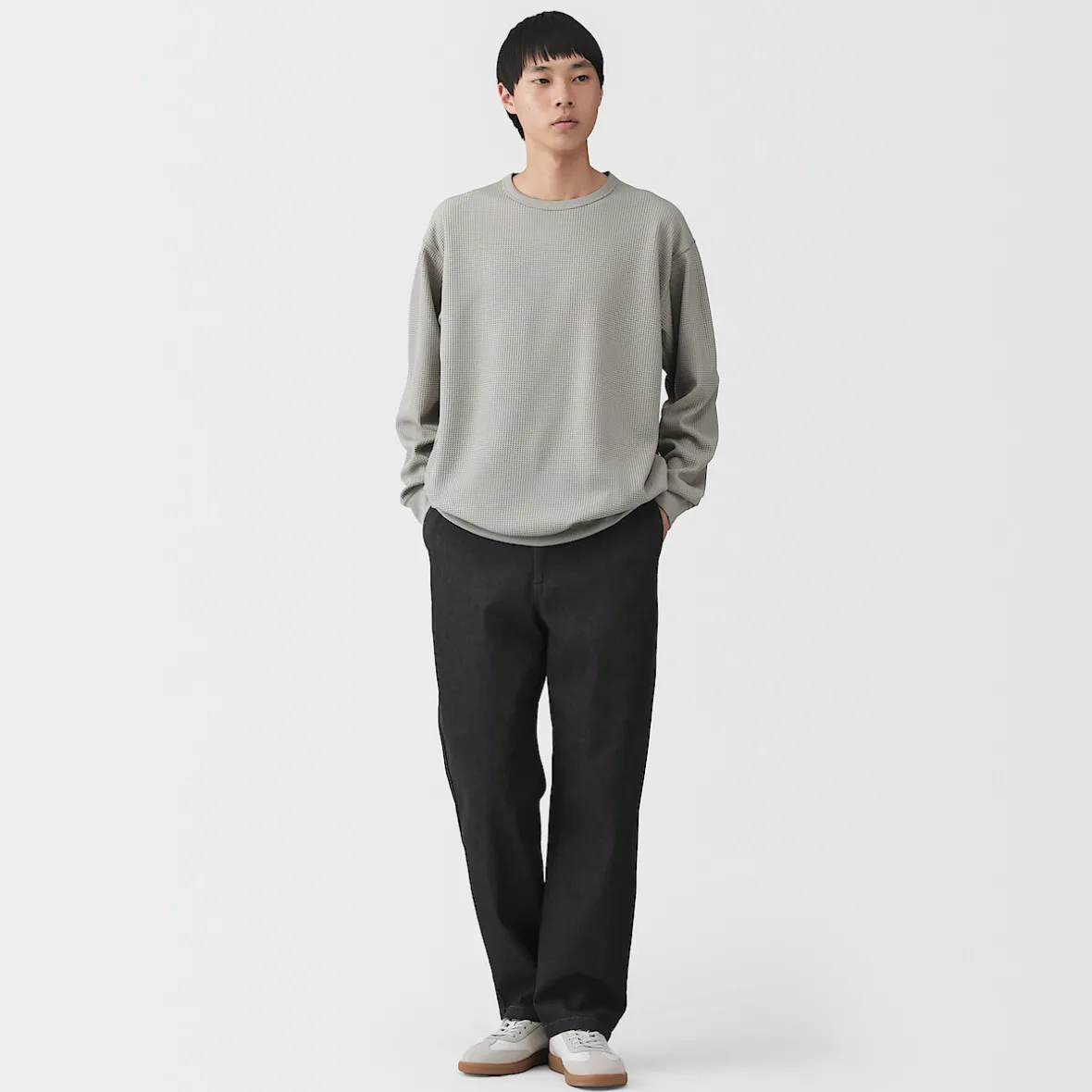 Discount Muji Pantalón de corte cómodo y denim lavado para hombre ‐ Negro