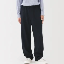 Clearance Muji Pantalón de pierna ancha y ajuste cómodo de sarga de poliéster para hombre