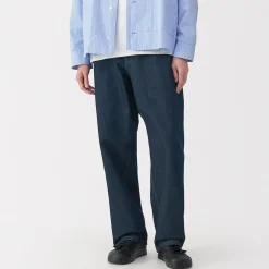 Best Muji Pantalón vaquero de tejido washi y ancho de pierna para hombre Azul Marino Oscuro