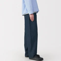 Best Muji Pantalón vaquero de tejido washi y ancho de pierna para hombre Azul Marino Oscuro