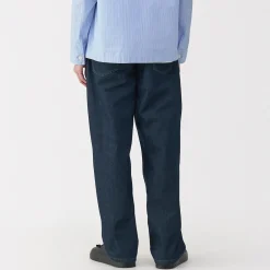Best Muji Pantalón vaquero de tejido washi y ancho de pierna para hombre Azul Marino Oscuro
