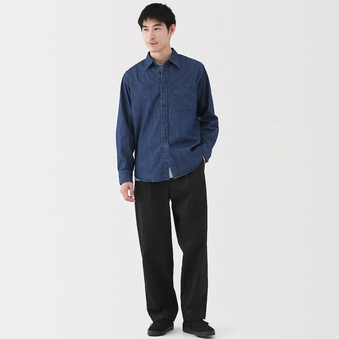 Clearance Muji Pantalones chinos anchos con pliegues delanteros para hombre