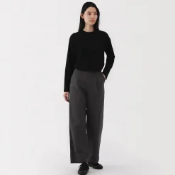 Clearance Muji Pantalones chinos con pinzas y pernera larga de algodón para mujer