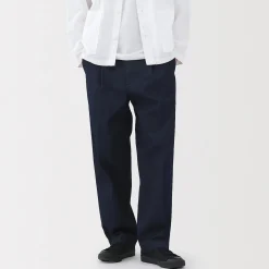 Muji Pantalones chinos indigo anchos con pliegues delanteros para hombre Azul marino oscuro