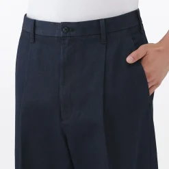 Muji Pantalones chinos indigo anchos con pliegues delanteros para hombre Azul marino oscuro