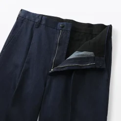 Muji Pantalones chinos indigo anchos con pliegues delanteros para hombre Azul marino oscuro
