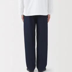 Muji Pantalones chinos indigo anchos con pliegues delanteros para hombre Azul marino oscuro