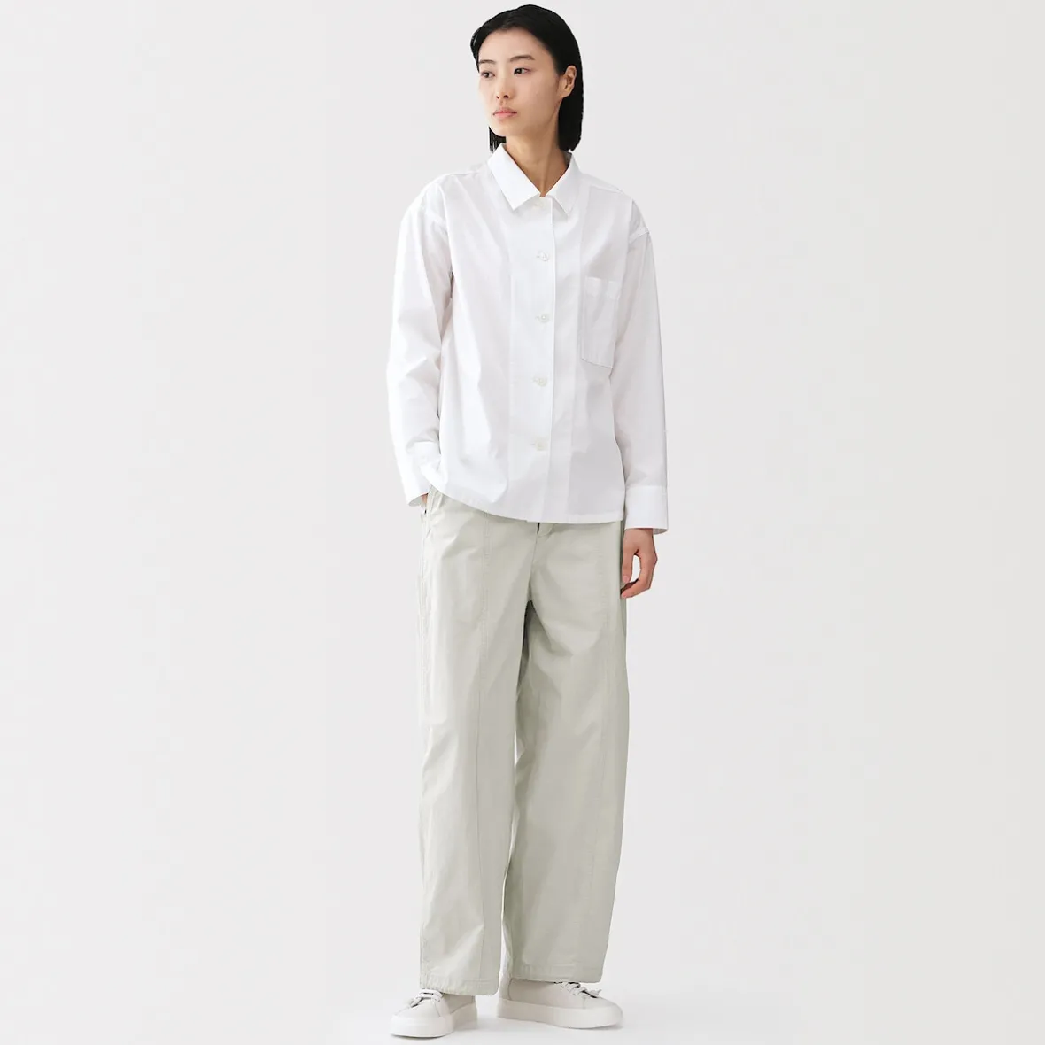 New Muji Pantalones con cordón de algodón ligero para mujer