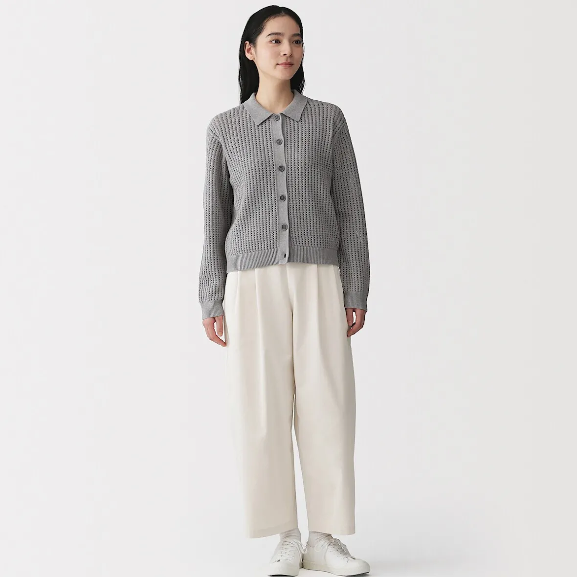 Clearance Muji Pantalones con corte tapered en sarga de algodón para mujer