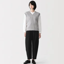 Clearance Muji Pantalones con corte tapered en sarga de algodón para mujer