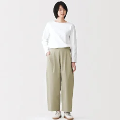 Clearance Muji Pantalones con corte tapered en sarga de algodón para mujer