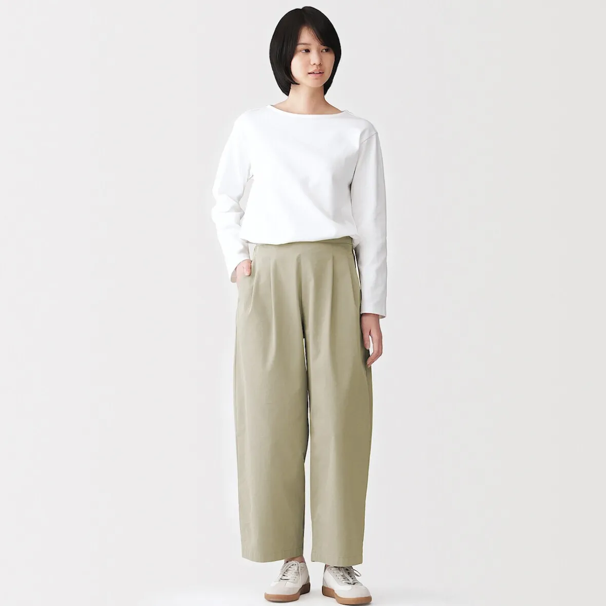 Clearance Muji Pantalones con corte tapered en sarga de algodón para mujer