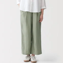 Online Muji Pantalones de lino lavado y pierna ancha para mujer