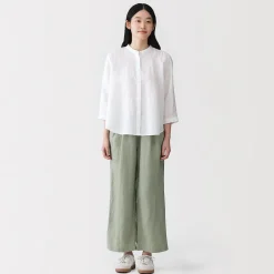 Online Muji Pantalones de lino lavado y pierna ancha para mujer