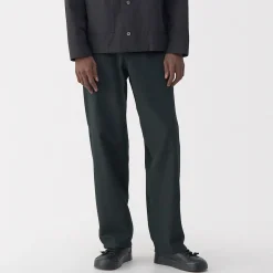 Muji Pantalones de sarga, tejido washi y ancho de pierna para hombre