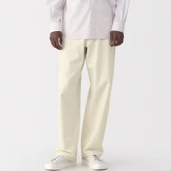 Muji Pantalones de sarga, tejido washi y ancho de pierna para hombre