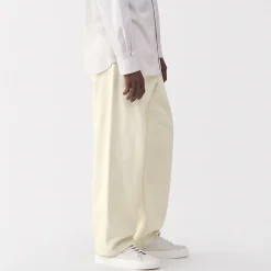 Muji Pantalones de sarga, tejido washi y ancho de pierna para hombre