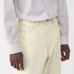 Muji Pantalones de sarga, tejido washi y ancho de pierna para hombre