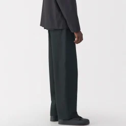 Muji Pantalones de sarga, tejido washi y ancho de pierna para hombre