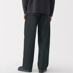Muji Pantalones de sarga, tejido washi y ancho de pierna para hombre