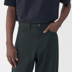 Muji Pantalones de sarga, tejido washi y ancho de pierna para hombre