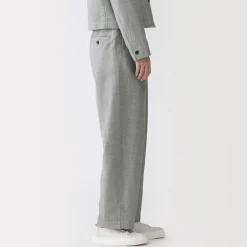 Sale Muji Pantalones plisados con patrón de espina de pez de mezcla de lino para mujer Gris