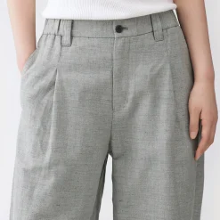 Sale Muji Pantalones plisados con patrón de espina de pez de mezcla de lino para mujer Gris