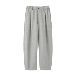 Sale Muji Pantalones plisados con patrón de espina de pez de mezcla de lino para mujer Gris