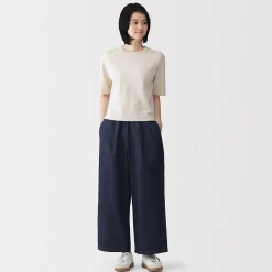 Sale Muji Pantalones vaqueros de pierna ancha y mezcla de lino para mujer Azul Marino Oscuro