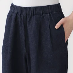 Sale Muji Pantalones vaqueros de pierna ancha y mezcla de lino para mujer Azul Marino Oscuro