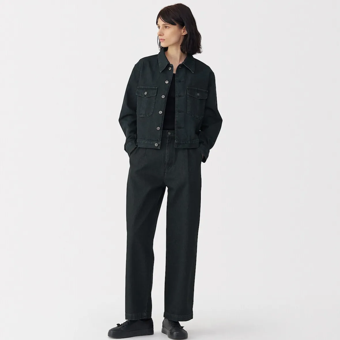 Clearance Muji Pantalones vaqueros de tejido washi para mujer Gris Oscuro