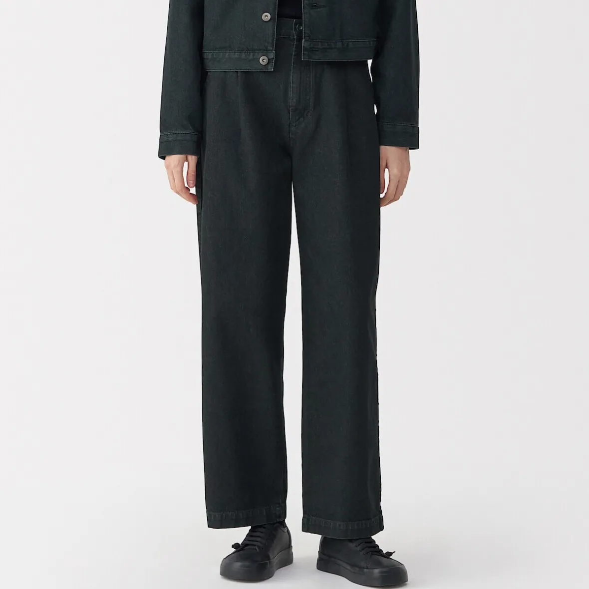 Clearance Muji Pantalones vaqueros de tejido washi para mujer Gris Oscuro