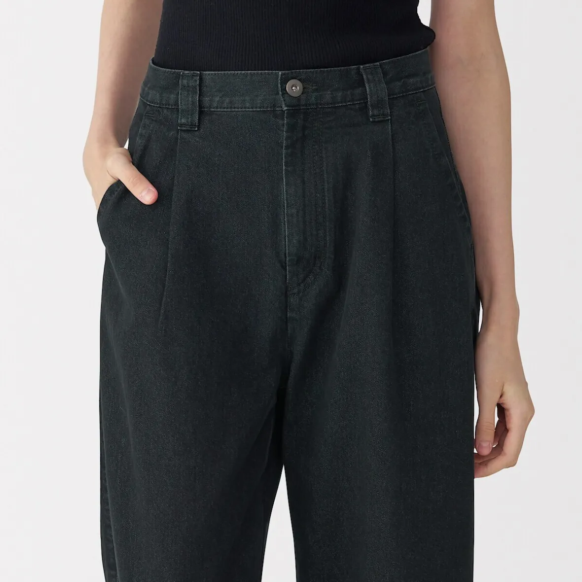 Clearance Muji Pantalones vaqueros de tejido washi para mujer Gris Oscuro