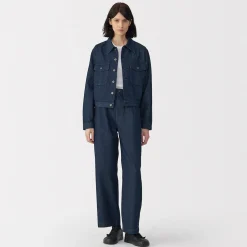 Outlet Muji Pantalones vaqueros de tejido washi para mujer ‐ Azul Marino Oscuro