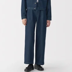 Outlet Muji Pantalones vaqueros de tejido washi para mujer ‐ Azul Marino Oscuro