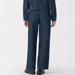 Outlet Muji Pantalones vaqueros de tejido washi para mujer ‐ Azul Marino Oscuro