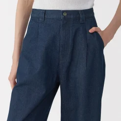 Outlet Muji Pantalones vaqueros de tejido washi para mujer ‐ Azul Marino Oscuro