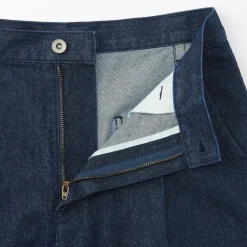 Outlet Muji Pantalones vaqueros de tejido washi para mujer ‐ Azul Marino Oscuro