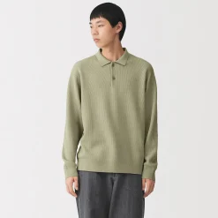 Outlet Muji Polo acanalado en mezcla de algodón para hombre