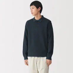 Outlet Muji Polo acanalado en mezcla de algodón para hombre
