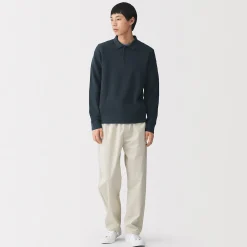 Outlet Muji Polo acanalado en mezcla de algodón para hombre