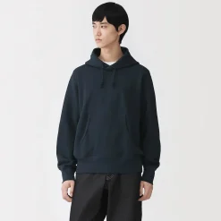 Discount Muji Sudadera con capucha de punto tradicional de algodón para hombre