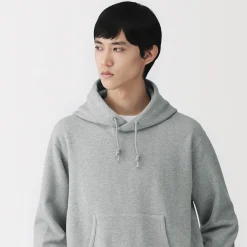 Discount Muji Sudadera con capucha de punto tradicional de algodón para hombre