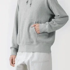 Discount Muji Sudadera con capucha de punto tradicional de algodón para hombre