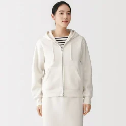 Outlet Muji Sudadera con capucha y cremallera en mezcla de algodón para mujer
