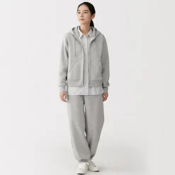 Outlet Muji Sudadera con capucha y cremallera en mezcla de algodón para mujer